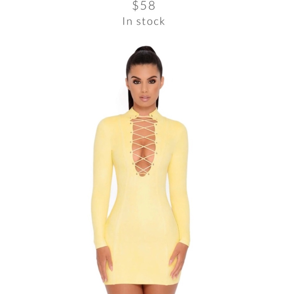 NWT Oh Polly Yellow Suede Tie Up Dress